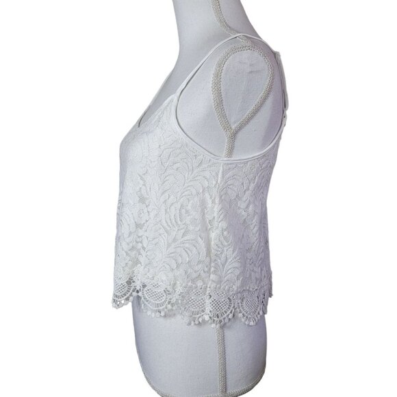 Ambiance Lace Doily Crop Tank Spaghetti Strap Off White Womens Medium - Picture 3 of 11